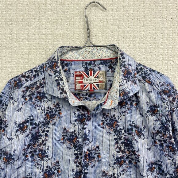 7 Downie St. Blue Floral AOP Long Sleeve Button-down Men’s Shirt Sz 7 Preppy - Picture 2 of 15